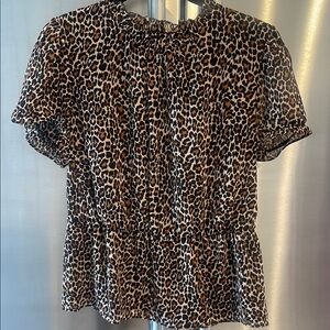 J. Crew Tan and Cream Ruffled Peplum Blouse